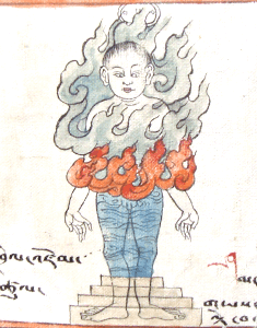 what is tibetan medicine ? a man with chakras and elements floating around him